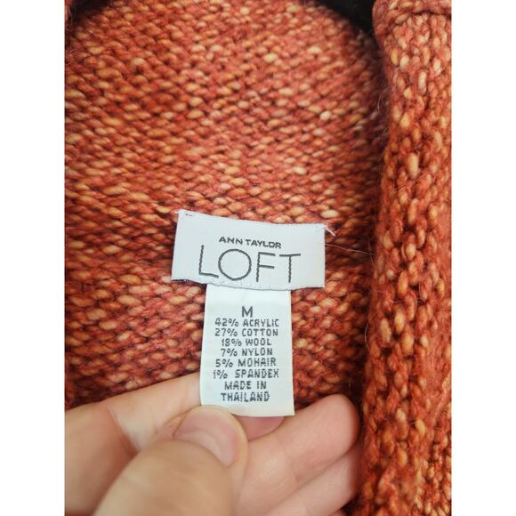 LOFT Women's Pointelle Mixed Ribbed Turtle Neck Pullover Sweater Orange Size M - Picture 3 of 5
